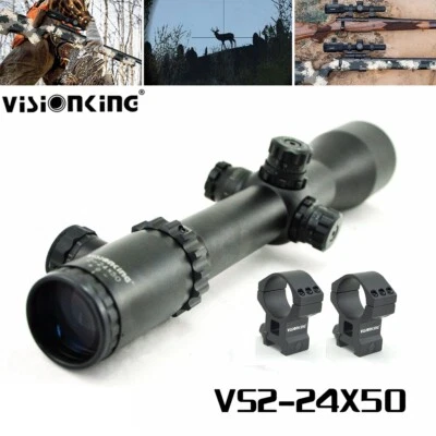 Visionking 2-24x50 Rifle Scope Hunting Military Reticle & Rings Sunshade - Image 1 of 4