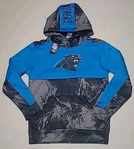 CAROLINA PANTHERS HOODED SWEATSHIRT HOODIE YOUTH M  L  BLACK BLUE POLYESTER NWT - Picture 1 of 3