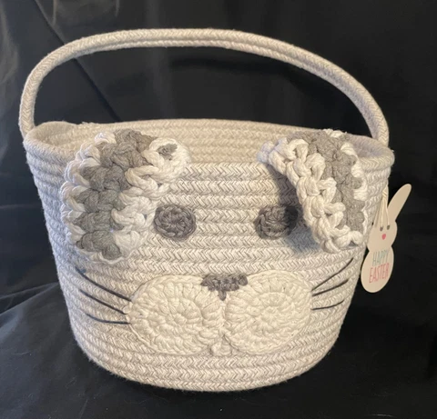 TAYLOR MADISON DESIGNS EASTER BUNNY RABBIT WOVEN COIL ROPE BUCKET BASKET W/ TAG Cover