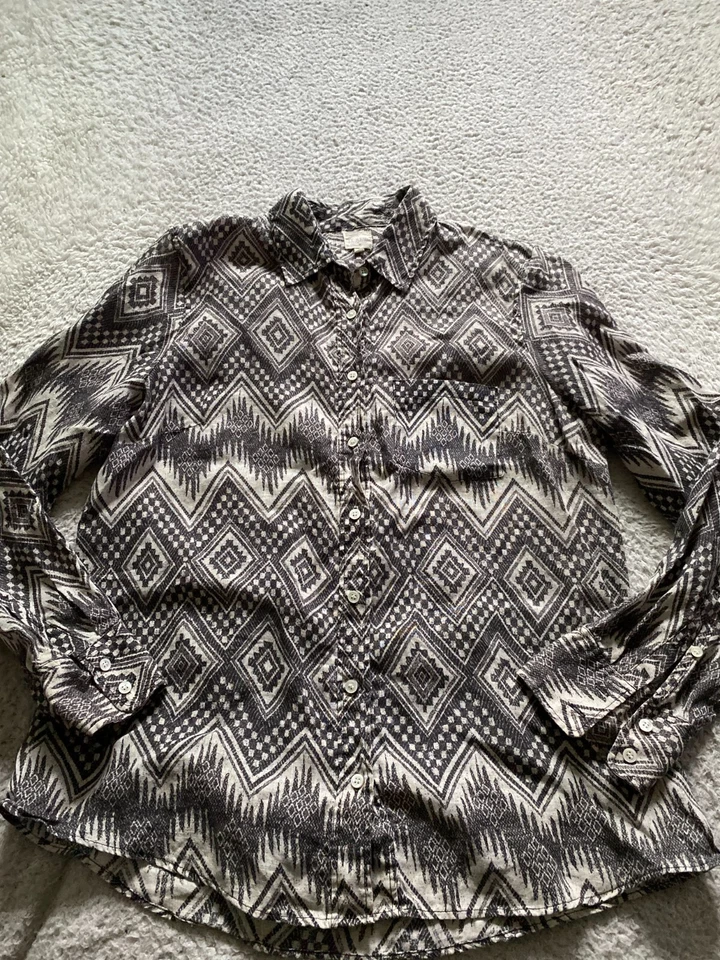 Camisa feminina J.Crew de linho geométrica manga longa abotoada multicolorida tamanho M - Imagem 1 de 4