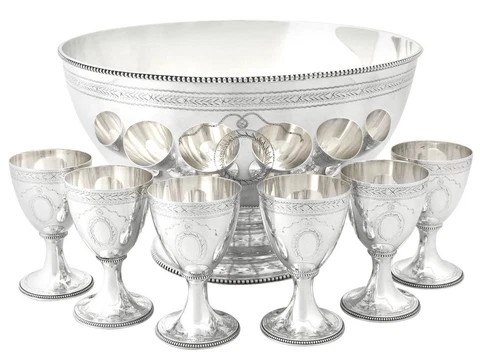 Sterling Silver Punch Bowl and Goblets by CJ Vander Ltd - Vintage Elizabeth II Cover