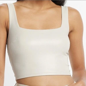 Express Body Contour Faux Leather Tank Top Cropped Ivory/Cream/Sandshell Small - Picture 1 of 7