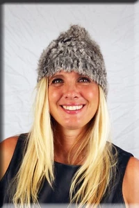 Nuevo gorro de piel de conejo tejido plateado Efurs4less - Imagen 1 de 4