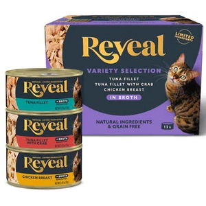 Natural Wet Cat Food, Fish & Chicken in Broth Variety Pack, 12 x 2.47 oz Cans - Picture 1 of 6