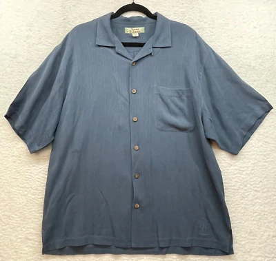 Camisa Tommy Bahama Para Hombre Grande Azul Abotonada De Colección Seda Texturizada Palmera Foto 1 de 4