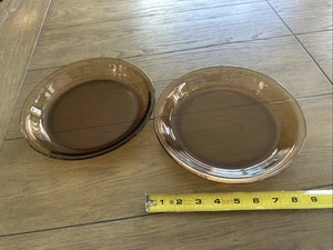Pair 2 Vtg Anchor Hocking Brown Amber Smoke Glass 9” Pie Plate Baking Dish #460 - Picture 1 of 5