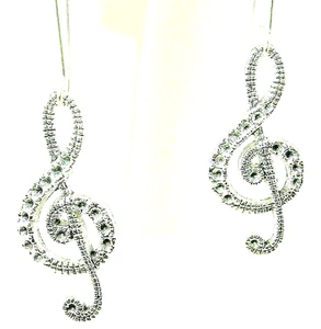 New Textured Music TREBLE CLEF G Clef Silver-tone Drop Dangle Earrings 2" Long - Picture 1 of 3