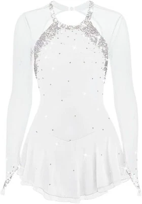 Girls Figure Skating Competition Dress, Gymnastics,White W/Rhinestones Medium - Image 1 of 4