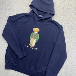 POLO Ralph Lauren Colegial Polo Oso Polar Sudadera con Capucha Para Hombres Grande L Azul RARO - Imagen 1 de 11