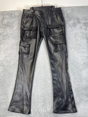 Pantalones Rockstar Originales Para Hombre 37x34 Negros Imitación Cuero Apilados Cargo Club Raro Foto 1 de 4