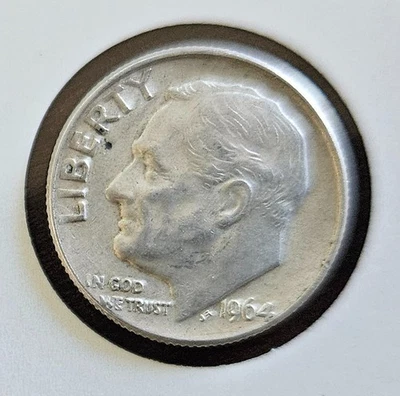 1964 D Roosevelt Dime – Tilted D Mint Mark, Weak Rim & Lettering Variety - Image 1 of 2