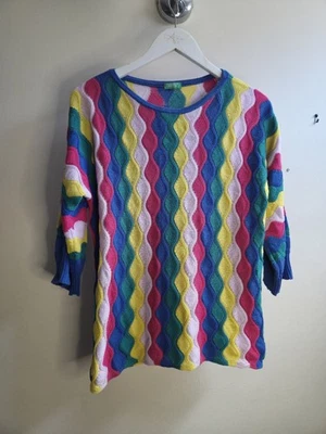 Vintage United Colors of Benetton rainbow wave knit jumper 100% cotton Y2K - Image 1 of 4