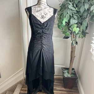 Vintage Y2K Größe 8 Jessica McClintock festliches Kleid schwarz Neckholder Strass Lagenlook - Bild 1 von 16