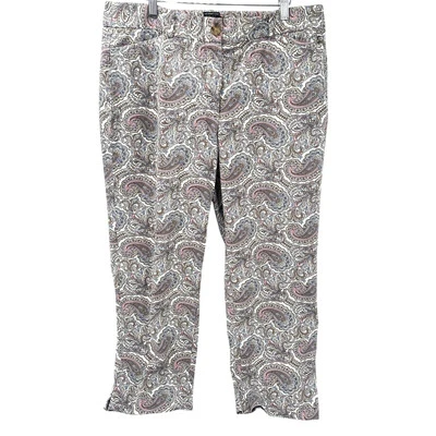 Pantalones Talbots Mujer 12 The Perfect Crop Paisley Taupe Rosa Azul + Bolsillos Foto 1 de 4