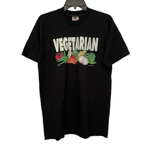 T-shirt végétarien noir vintage années 90 Fruit Of The Loom homme moyen point unique - Photo 1/5