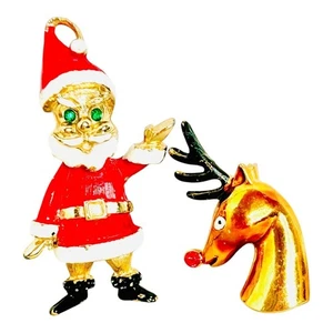 Broche prendedores vintage de Papá Noel y Rodolfo con tema navideño de mediados de siglo - Imagen 1 de 3