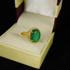 8 Karat zertifizierter natürlicher Smaragd Diamantring 14K massiver Gelbgold Ring - Bild 1 von 4