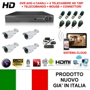 KIT VIDEOSORVEGLIANZA AHD IP CLOUD DVR DA 4 8 16 CANALI TELECAMERE HD BULLET DOM - Foto 1 di 30