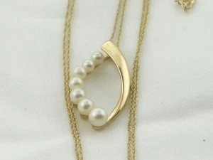 Estate 10K Yellow Gold Pearl Drop Pendant Necklace Alwan vahan Av - Picture 1 of 13