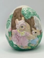 Vintage Happy Easter 1990 Bunny Egg Bisque Ceramic Cute!