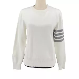 NUOVO maglione pullover Thom Browne cotone crepe taglia 0 uomo XS bianco grigio - Foto 1 di 19