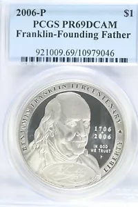 2006 P Ben Franklin Founding Father Silver Dollar Commemorative PCGS PR69DCAM - Picture 1 of 2
