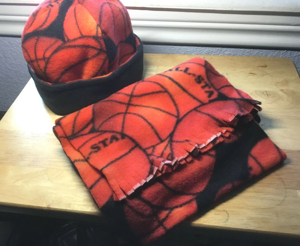 REVERSIBLE FLEECE BASKETBALL HANDMADE ADULT BEANIE AND SCARF - Image 1 of 4
