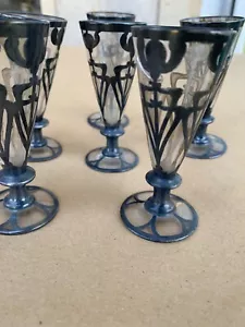 Vintage Art Deco Silver Filigree Cordial Glasses - Picture 1 of 8