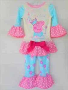 Cartoon Character Peppa Pig Pajama Outfit with Handmade Ruffles Toddler Girls - Picture 1 of 3