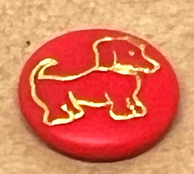 Vintage  Kiddie HP Red Glass w Incised HP  Metallic Gold DACHSHUND Button 1/2” - Image 1 of 4