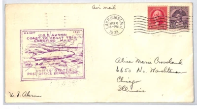 USA AIRSHIP USS AKRON Air Mail Cover 1932 Coast to Coast Flight Lakehurst LZ275 - Image 1 of 4