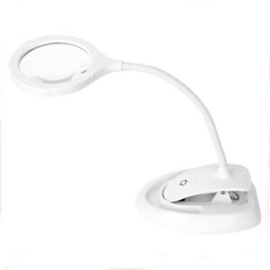 Portable 5X/10X Magnifying Glass Clip-On Magnifier Loupe With 15LED Lamp Desktop
