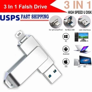 256GB 64G USB 3.0 Flash Drive Memory Stick Pen Disk 3in1 For iPhone Android PC - Picture 1 of 12