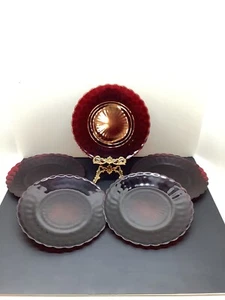 5 Vintage Anchor Hocking Royal Ruby Red Bubble Glass Dinner Plates 9.75” - Picture 1 of 9