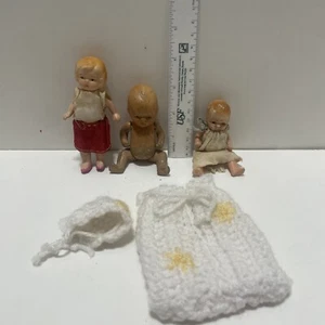 Vintage Porcelain Bisque Baby Doll Figure Cloth Dress Painted Japan Toy Lot Of 3 - Picture 1 of 10