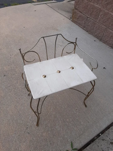 Vintage Mid Century Modern Gold Vanity Stool Bench Hollywood Regency Cover