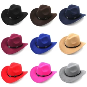 Unisex Sombrero de Vaquero Occidental Mezcla de Lana Ala Ancha Vaquera Jazz Gorra 9 Colores CEMC - Imagen 1 de 29