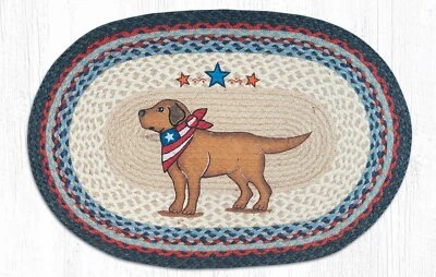 Braided EARTH RUGS 20 x 30 Jute Area Rug Dog YELLOW LAB Patriotic Free Shipping - Image 1 of 2