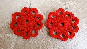rote Häkelohrringe (Ohrschmuck, Ohrringe, Häkelschmuck, Modeschmuck) - Picture 1 of 1