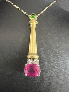 Cadena colgante de diamante Cert.14K & 18K oro natural 2,50 quilates granate turmalina VVS 16 - Imagen 1 de 19