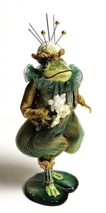 Vtg KATHERINE'S COLLECTION Wayne Kleski Green FROG 6 1/2"h Pin Cushion Figurine - Picture 1 of 5