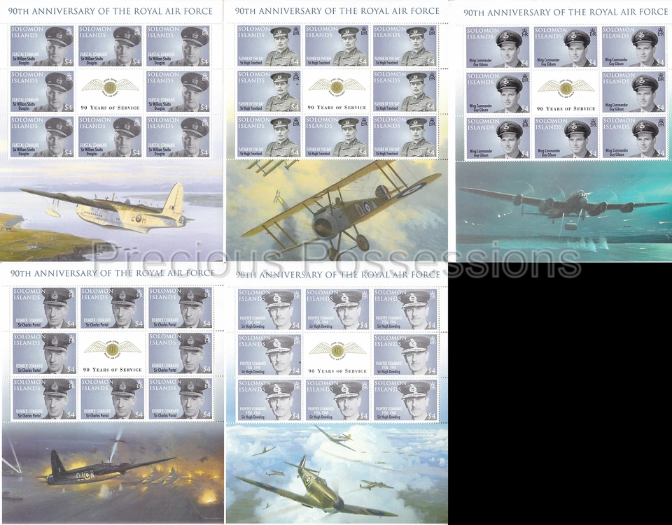 SOLOMON ISLANDS MNH HOJAS 2008 RAF 90 ANIVERSARIO SG 1232-1236 Foto 1 de 1