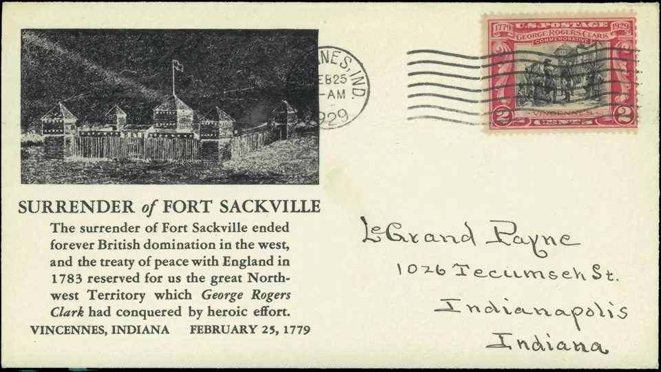SAVOYSTAMPS- USA Cover -1929- George Rogers Clark -# 651 FDC, Vincennes, Indiana - Image 1 of 1