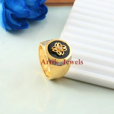 Natürlich Schwarzer Onyx Edelstein Mit 18K Vergoldet Silberring für Herren #1172 - Bild 1 von 4