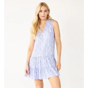 Nine West blaues Print Kleid Stufenrock ärmellos leicht Sommer Gr. XL - Bild 1 von 8