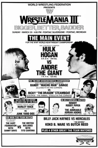WWE Wrestlemania 3 Event Card HUGE 20”x30” Poster Hulk Hogan Andre The Giant - Picture 1 of 1