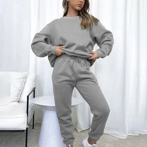Conjunto de sudadera informal de chándal liso para damas de salón conjunto sudadera pantalón deportivo - Imagen 1 de 37
