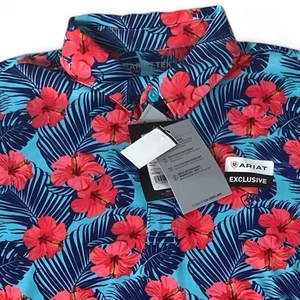 Nueva Camisa Ariat Tek Rendimiento Polo Azul Floral Golf Ocio Deportes Para Hombre L - Imagen 1 de 8