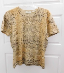 Neiman Marcus 100% Cashmere Tan Brown Wavy Stripe Pullover Sweater  sz L - Picture 1 of 4