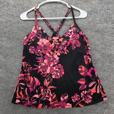 Camiseta sin mangas Nike para mujer mediana negra rosa floral con tiras espalda cruzada entrenamiento atlético Foto 1 de 4